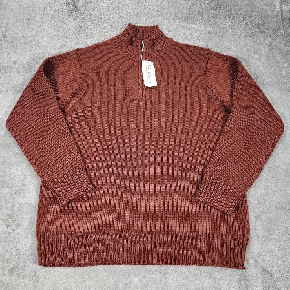 WoolOvers Sweater Mens‎ XL Brown Pure Wool 1/4 Zip Mock Neck Brandy Apple